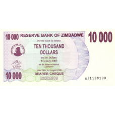P46b Zimbabwe - 10.000 Dollars Year 2006/2007 (Bearer Cheque) (Space between '10' and '000')